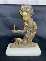 Bronze Statue Of Boy On Onyx Base