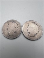 (Times 2) Worn 1922 Silver Peace Dollar, No Date W