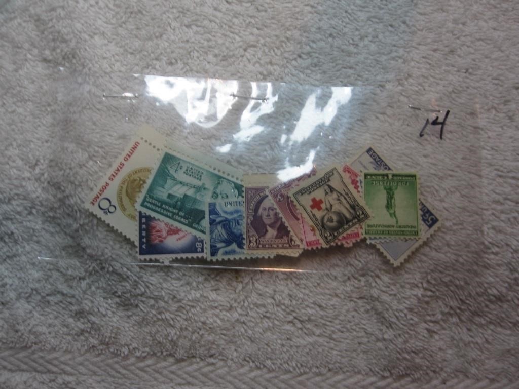 12 Various denominations, US mint stamps, (Hinged)