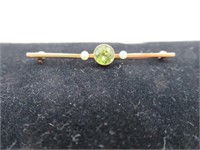 ANTIQUE 14K PERIDOT AND SEED PEARL BROOCH