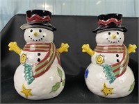2 Snowman Candle Holders