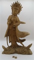 LOVELY QUAN YIN CARVED WOODEN STATUE