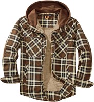 Men's Hooded Plaid Fleece Jacket-XL