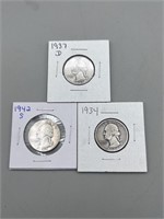 3 Various Date Washington Silver Quarters