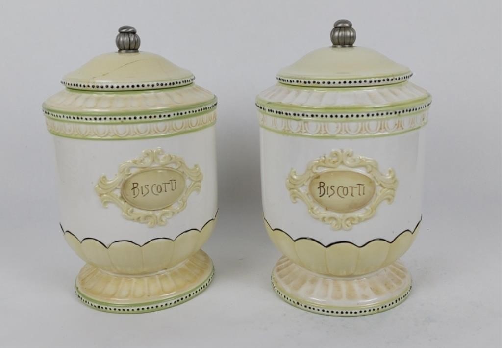 Pair of Biscotti Jars - NOTE: one lid repaired