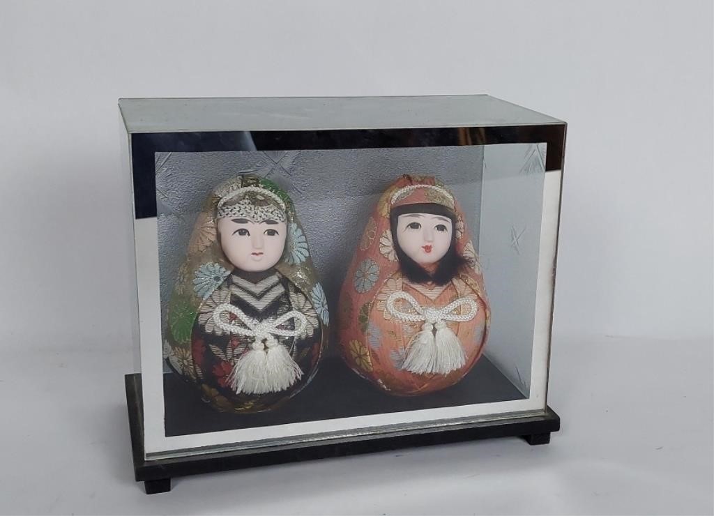 Vintage Japanese Daruma Dolls In Case