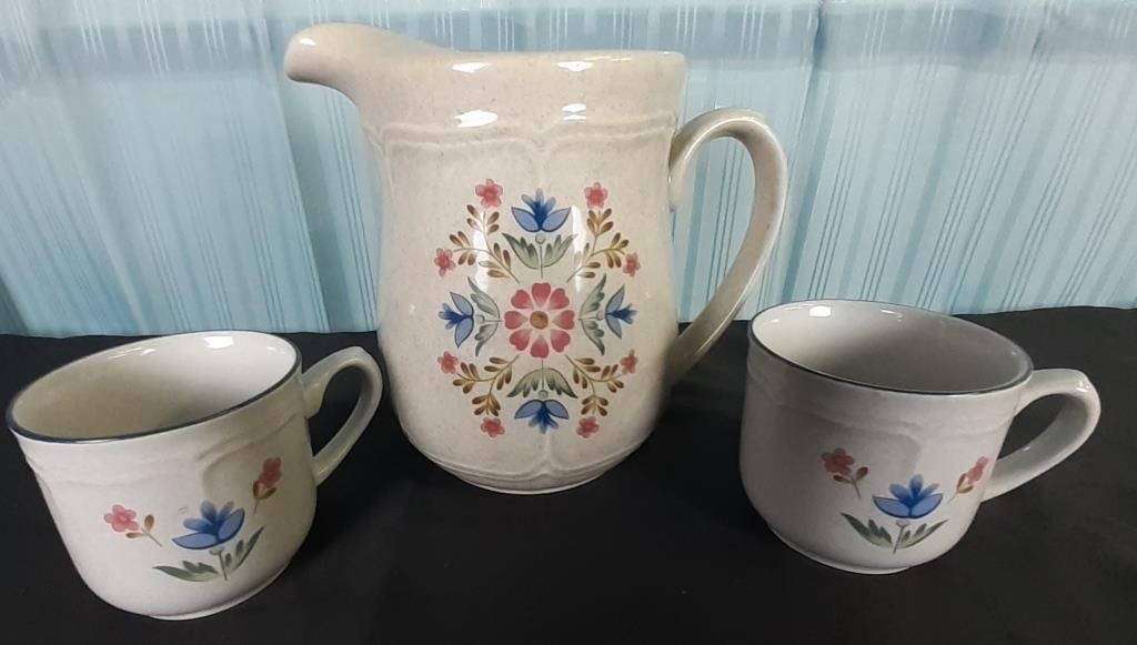 International Stoneware Pitcher And Cups