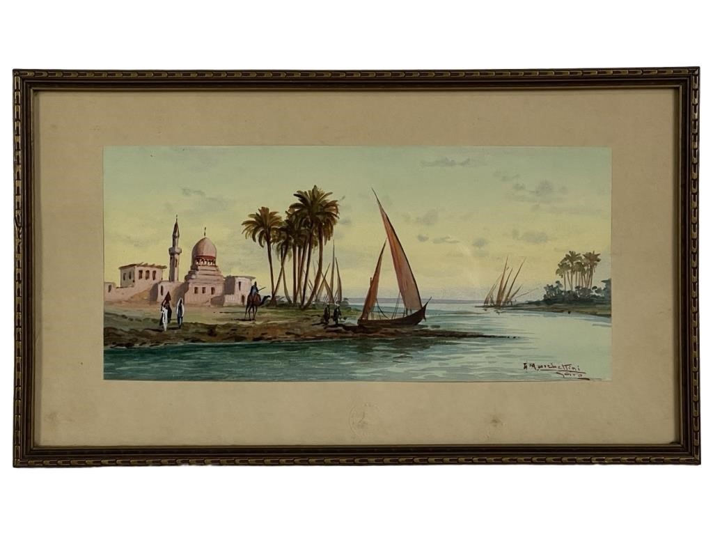 19th Century Cairo Views Watercolor Painting