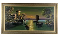G. Baldini- Riverside Landscape Oil Painting