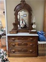 Vintage Marble Top Dresser With Mirror