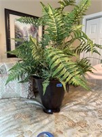 Large Metal Planter With Artificial Fern