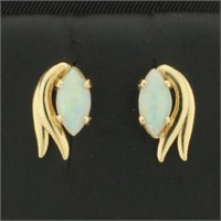 Opal Button Earrings in 14k Yellow Gold