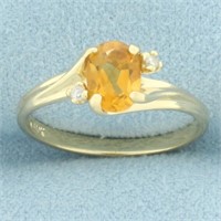 Citrine and Diamond Ring in 10k Yellow Gold