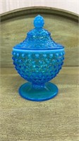 Fenton Art Glass Blue Opalescent Hobnail Footed
