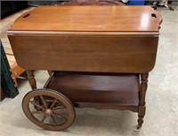 Vintage Wooden Drop Leaf Rolling Tea/Bar Cart