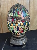12" Tiffany Style Egg Shape Dragonfly Table Lamp