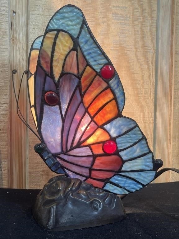 10" Tiffany Style Stained Glass Butterfly Lamp
