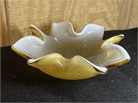 Vintage 7" Murano Style Glass Bowl Yellow Dish