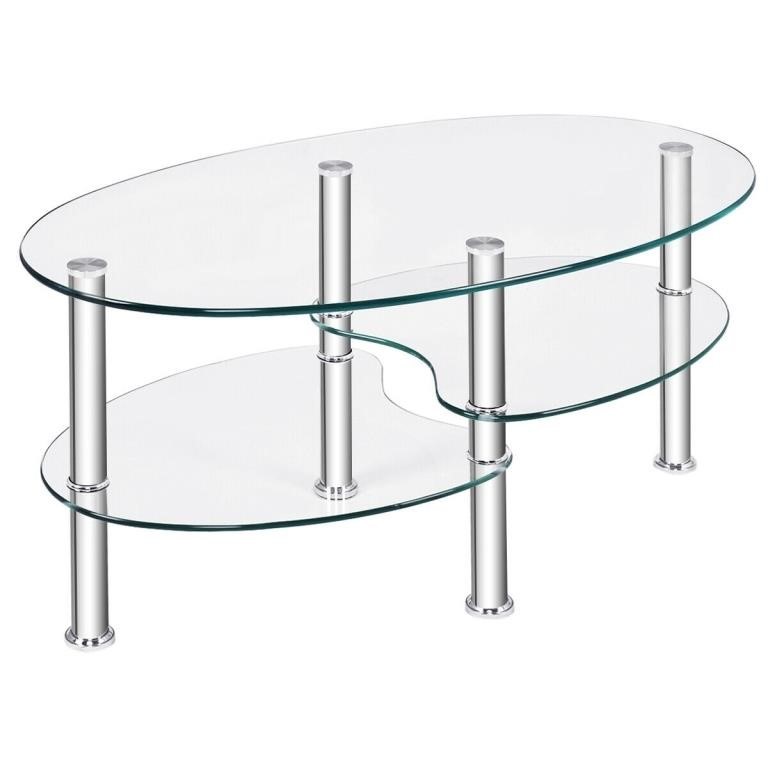 E3081  Costway Oval Glass Side Table
