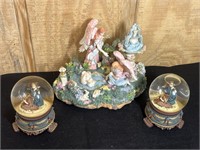 11" x 8" Angels Statue Music Box & 2 Snow Globes