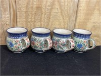 Set of 4 Bubble Mugs Polish Pottery Summer Joy