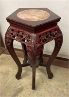 Antique Hand Carved Pentagon Rosewood Marble Top