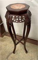 Tall Antique Hand Carved Octogon Rosewood Marble