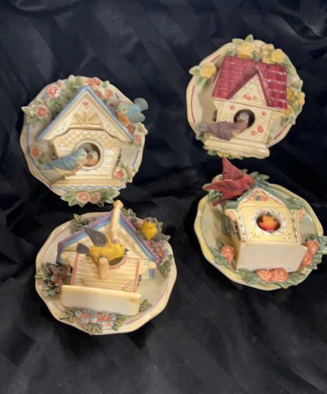 Set of 4 Miniature Birdhouse Wall Hangers.