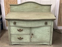 Vintage Green Distressed Dresser 3-Drawer 1-Door