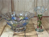 2 Pieces of Colorful Floral/Fruit Glass - Bowl &