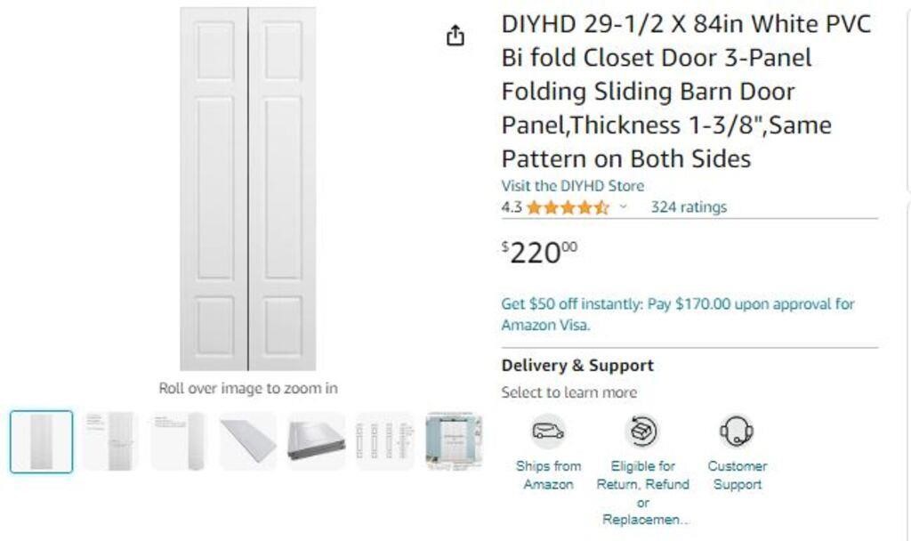 B2261 DIYHD 29-1/2 X 84in PVC Bi fold Closet Door