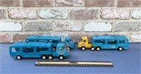 (3X) BUDDY L BLUE CAR CARRIERS, 2 WITH BLUE CABS
