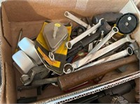 BOX LOT: TOOLS - WRENCHES, CHALK LINE,