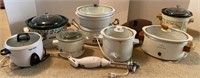 (6) Crock Pots, warming tray, rice cooker