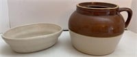 Handled Crown bean crock & ivory colored planter