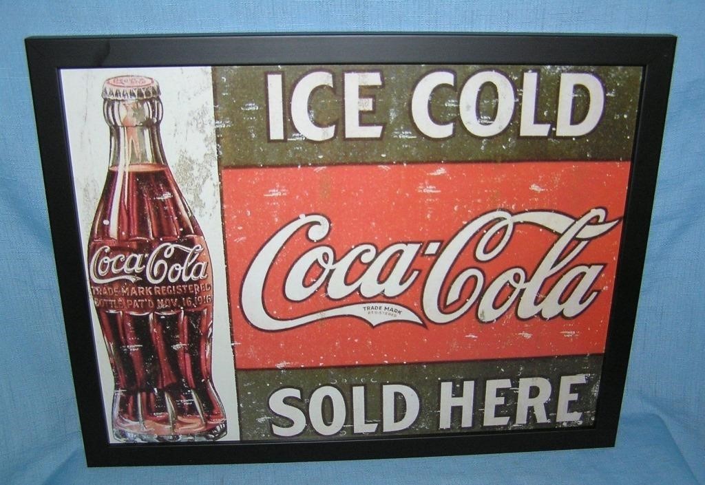 Ice cold Coca Cola framed retro style advertising