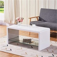 GOLDFAN High Gloss Coffee Table with Glass Storage