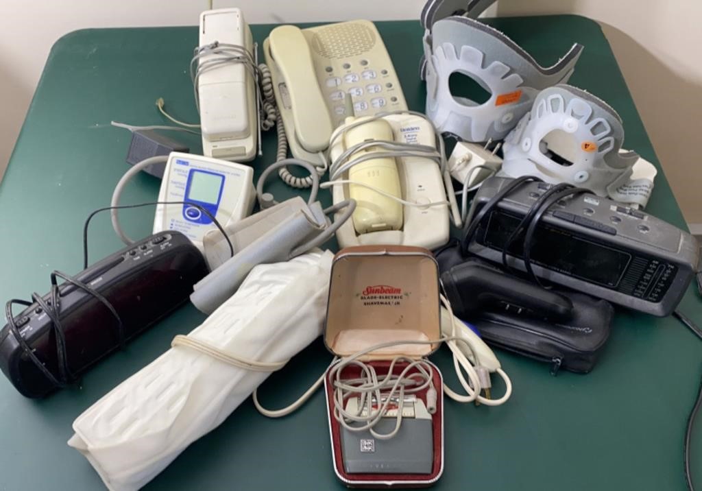 Blood pressure cuff, phones, clocks
