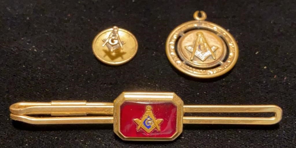 Masonic tie clip, pendant and tack pin