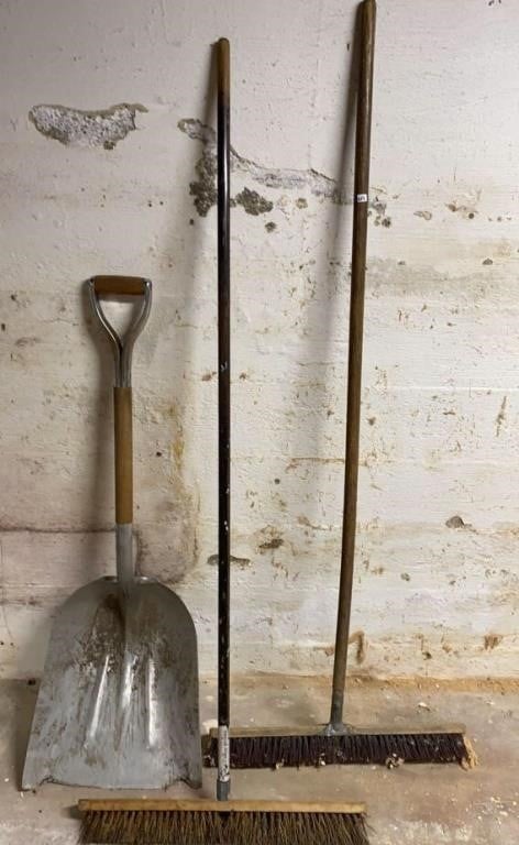 (2) Push Brooms & Scoop Shovel
