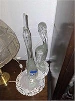 2 LARGE GLASS PELICANS