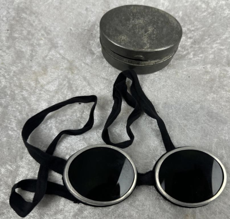 Pair Of German Snow Goggles In Tin Container