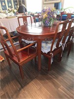 ASIAN ROSEWOOD CARVED TABLE & 6 CHAIRS