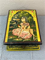 Vintage Hindu Mughal Hand Painted Wooden Box