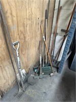 Assorted Gardeners Tools Incl Pick, Shovels, Rakes