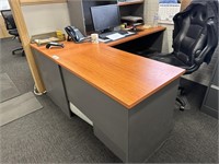 Timber L Shaped Office Desk with Multi Tier Hutch