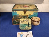 FOUR VINTAGE METAL CONTAINERS