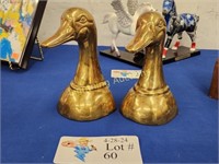 PAIR OF BRASS FINISH WEIGHTED DUCK HEAD BOOKENDS