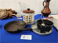 FOUR PIECES OF VINTAGE CAMP COOKING EQUIPMENT