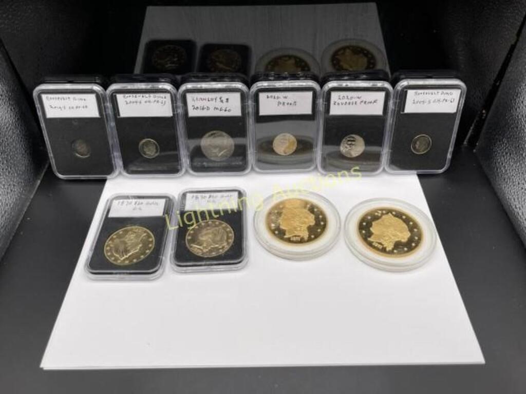 ASSORTED U.S. COINS AND REPLICA GOLD TONE COINS